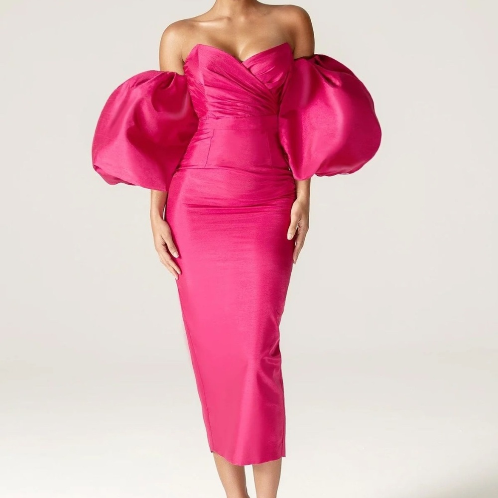 Alieva puff sleeve off the shoulder dress